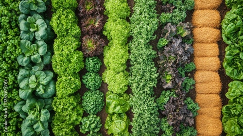 A farmer is tending to a lush vegetable garden, carefully harvesting leafy greens and root vegetables. The scene is set against rolling hills and a clear sky, highlighting the beauty of sustainable ag