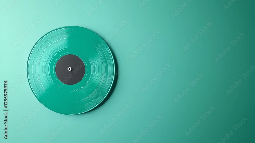 A vibrant green vinyl record hangs against a matching teal wall, showcasing a nostalgic and artistic aesthetic in a modern setting. A vibrant green vinyl record hangs against a matching teal wall, showcasing a nostalgic and artistic aesthetic in a modern setting.