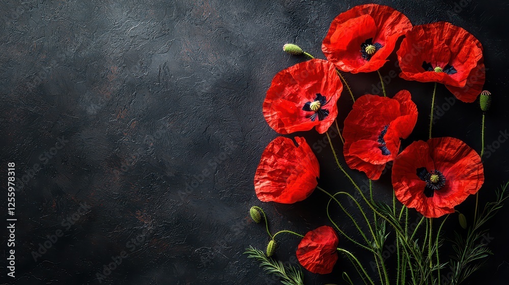 Handcrafted Red Poppies with Crisp Details on Dark Background Showcasing Nature’s Beauty and Artistic Excellence in Floral Design Handcrafted Red Poppies with Crisp Details on Dark Background Showcasing Nature’s Beauty and Artistic Excellence in Floral Design