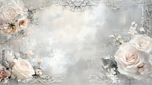 Elegant Floral Design with Pastel Roses and Ornate Frame