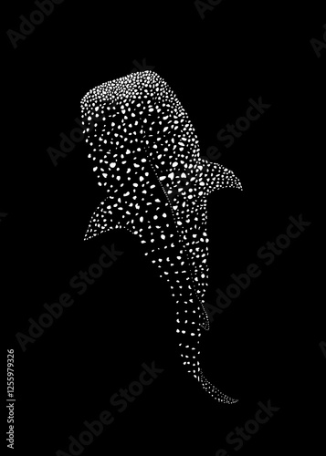 Vector Illustration of a Whale Shark Created with Dots on Black and White Background