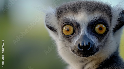 Ring-tailed lemur staring with intense yellow eyes