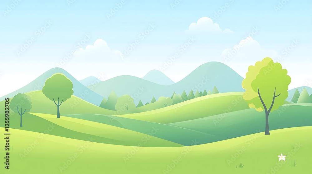 Fototapeta premium Serene Green Hillscape Under a Summer Sky