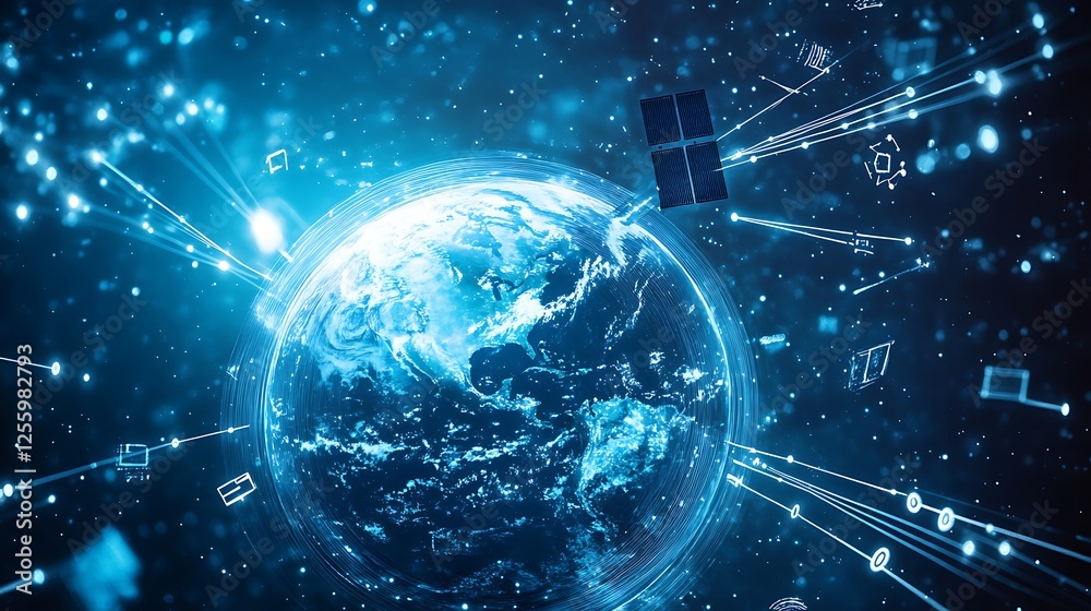 Obraz premium Digital Earth with Global Technology Connections