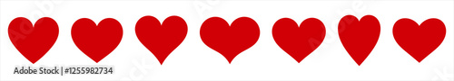 Red hearts set of icons. Hearts design elements border. PNG  illustration.