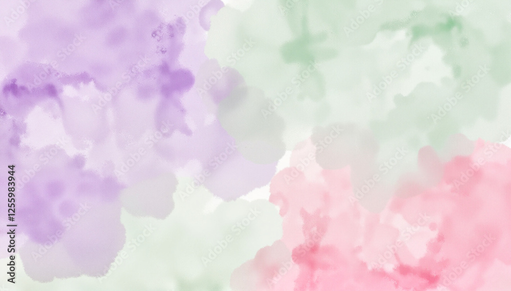 Fototapeta premium Artistic pastel watercolor background with delicate lavender, blush pink, and mint green hues for greeting card designs
