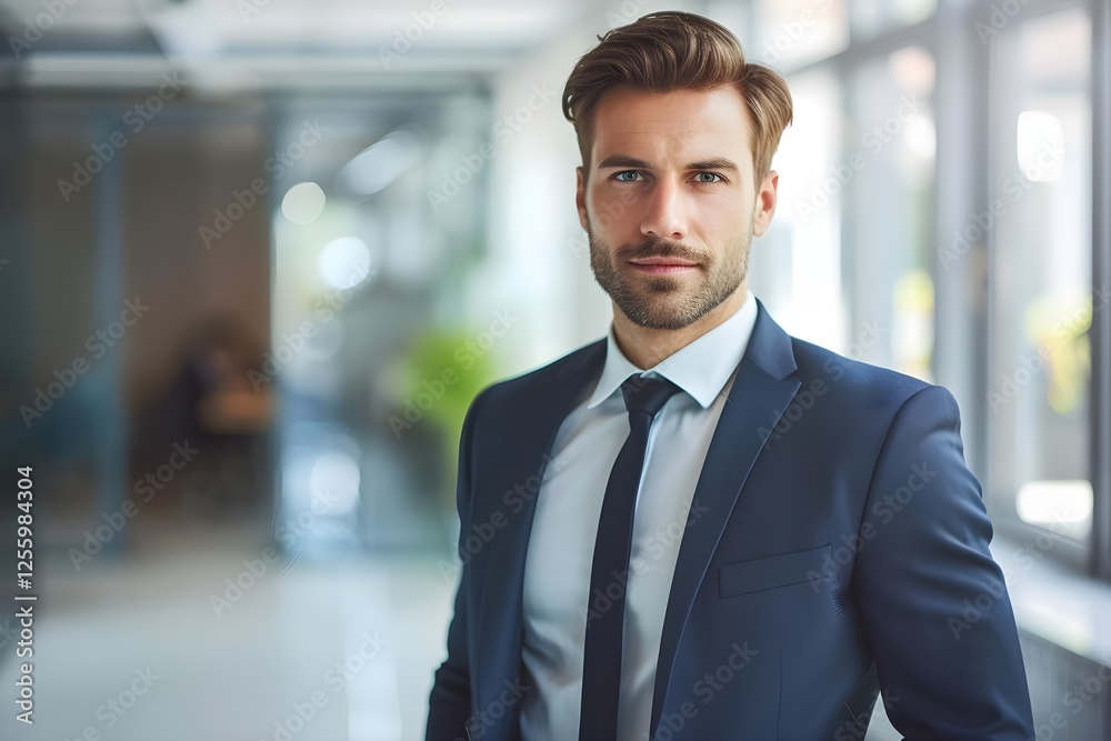 Confident Businessman in Modern Office Setting: A Portrait of Success and Professionalism, Reflecting Ambition and Corporate Attire. Confident Businessman in Modern Office Setting: A Portrait of Success and Professionalism, Reflecting Ambition and Corporate Attire.