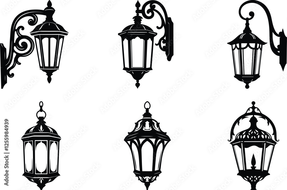 Copper Lantern vector icon design, Copper Lantern silhouette vector set, Copper Lantern line art vector illustration design Copper Lantern vector icon design, Copper Lantern silhouette vector set, Copper Lantern line art vector illustration design