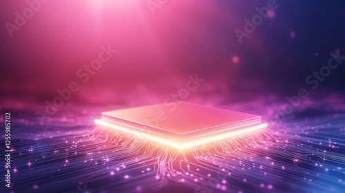 Futuristic Microchip Design with Colorful Light Effects and Circuits