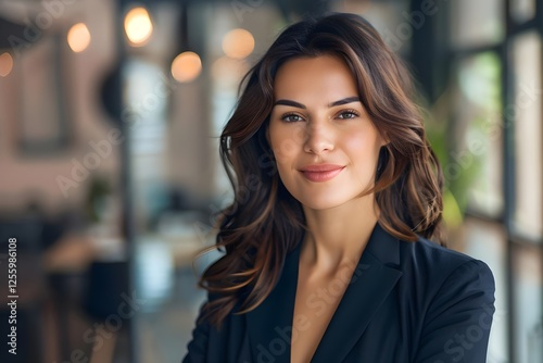 Wallpaper Mural Confident Woman in Business Attire Poses with a Calm and Serene Smile, Projecting Professionalism and Success in Her Career.  A Portrait of Modern Female Leadership and Ambition. Torontodigital.ca