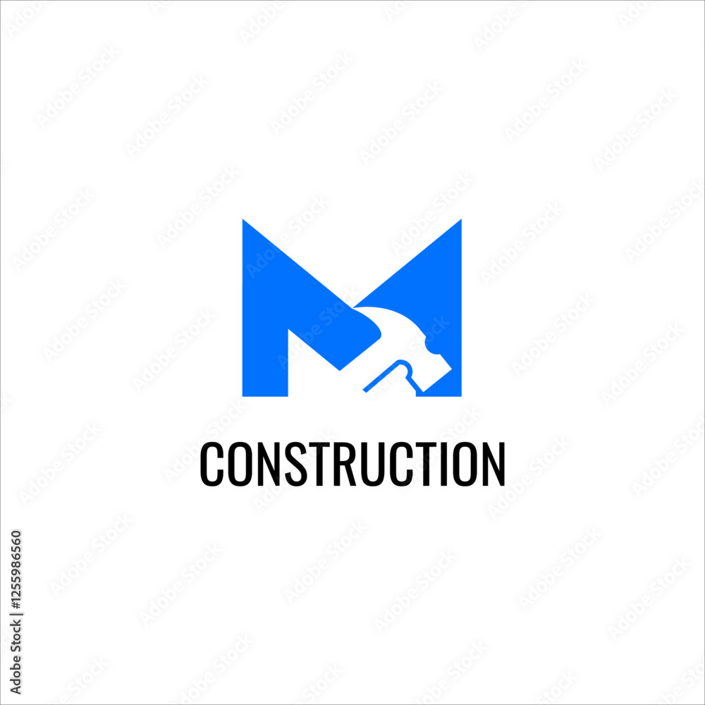 initial M hammer logo construction . repair service logo vector initial M hammer logo construction . repair service logo vector