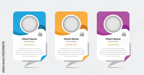 Simple abstract customer feedback and review card template design with image placeholder