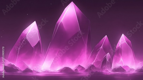 Glowing Pink Crystal Mountains Under a Night Sky