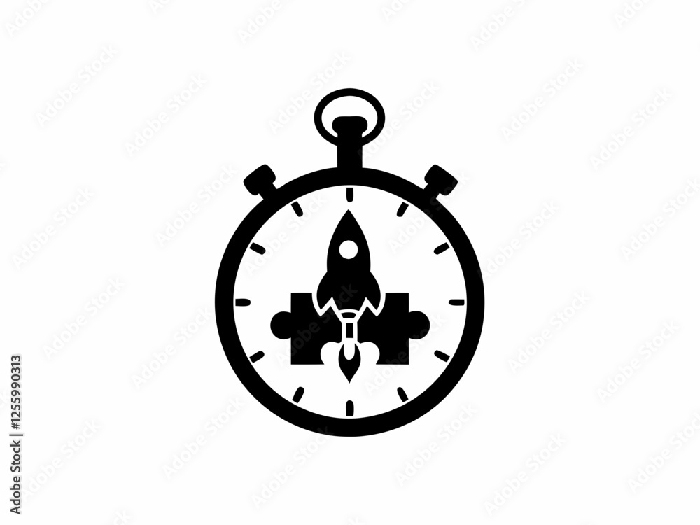 Fototapeta premium Creative Business Startup Icon with Rocket Silhouette, Black and White Vector Design