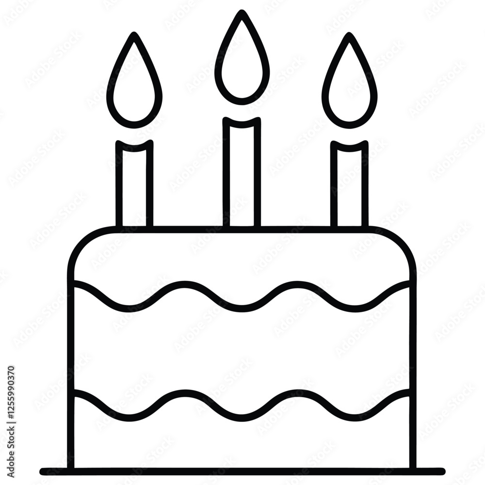 Birthday Cake Line Art with Candles. Isolated vector illustration on white background Birthday Cake Line Art with Candles. Isolated vector illustration on white background