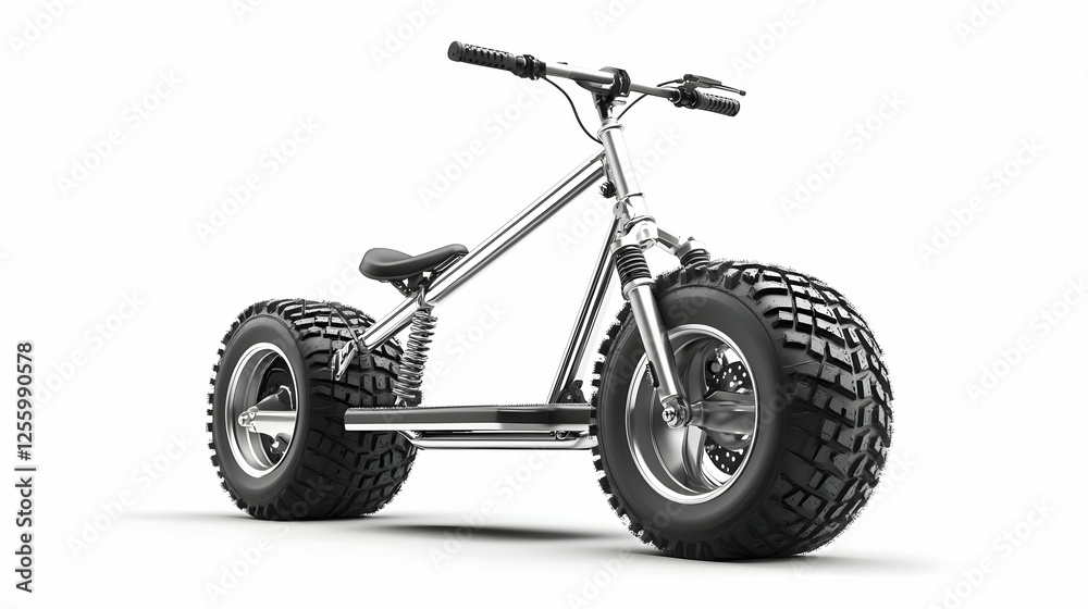 3D Illustration Chrome Scooter Big Wheels Off-Road Design 3D Illustration Chrome Scooter Big Wheels Off-Road Design