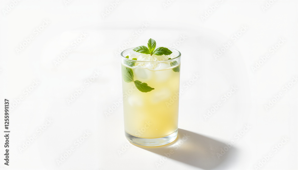Refreshing basil lemonade in minimalist style, vibrant summer drink Refreshing basil lemonade in minimalist style, vibrant summer drink