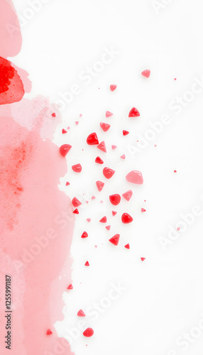 Red watercolor in water with small pieces of paint, smooth light. with white shades