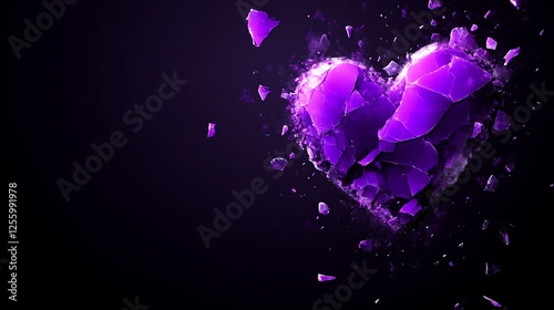 Shattered Purple Heart Exploding Into Fragments