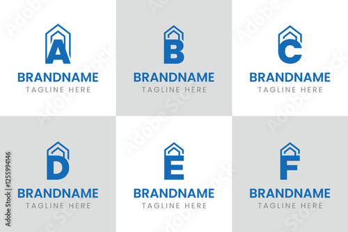 Letter A B C D E F Home Real Estate Logo, represent a house or property structure