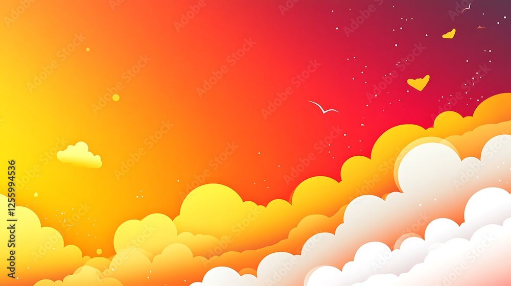 Colorful Cloudscape Sunset Sky Birds Hearts Colorful Cloudscape Sunset Sky Birds Hearts