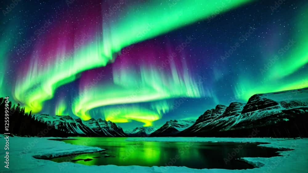 the beauty of the Aurora Borealis, also known as the Northern Lights, dancing over the serene winter landscape.