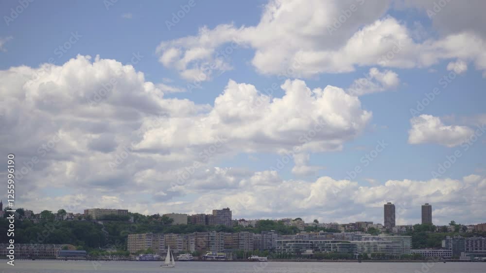 Panoramic view from a moving boat facing New York Skyline Panoramic view from a moving boat facing New York Skyline