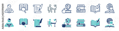 cognition research knowledge icon line set education journal study literature learning innovation read book library signs vector illustration