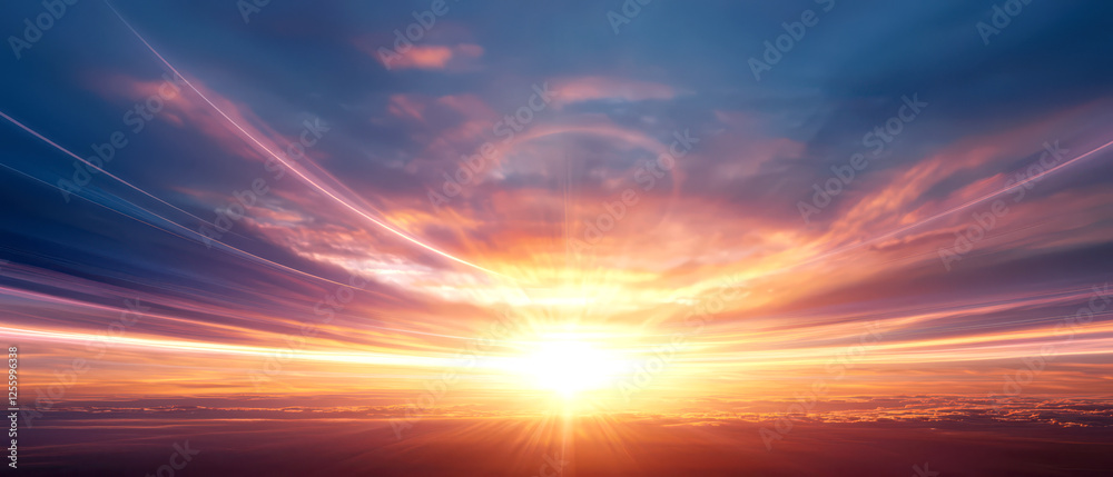Obraz premium Majestic Sunrise Over Wind Farm with Sleek Wind Turbines Background