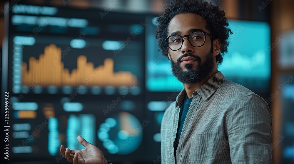 Professional presentation in modern office setting with data analysis for business strategy development Professional presentation in modern office setting with data analysis for business strategy development