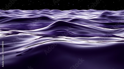 Abstract Purple Waves Under a Starry Night Sky