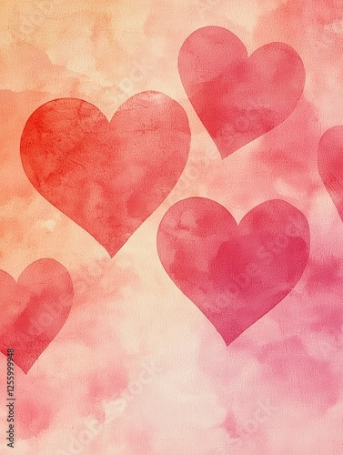 Soft Watercolor Hearts on Gradient Background for Romantic Themes photo