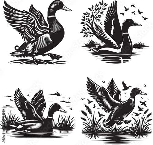 Beautiful duck and tree landscape design great for wildlife posters rustic-themed products and farmhouse decorations
