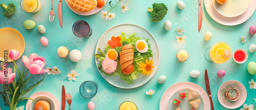 illustration of easter breakfast, brunch, dinner, lunch, food