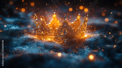 Golden crown, dark fantasy, glowing, dust, power, royalty, achievement, success photo