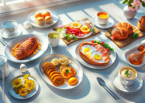 illustration of easter breakfast, brunch, dinner, lunch, food