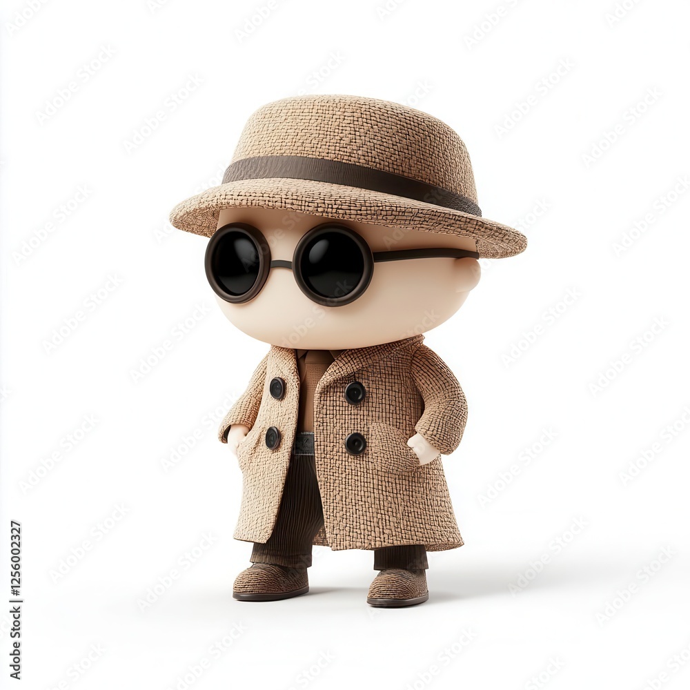 Cute cartoon character wearing a trench coat, hat, and sunglasses Cute cartoon character wearing a trench coat, hat, and sunglasses