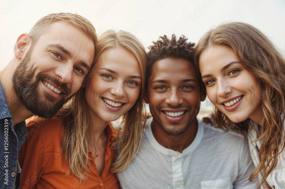 Closeup of happy faces group of friends of different races having fun together Closeup of happy faces group of friends of different races having fun together