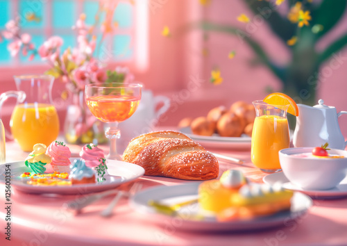 illustration of easter breakfast, brunch, dinner, lunch, food