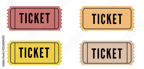 Vector set of admit one tickets template. Ticket for cinema, movie, circus, theater, film, festival, casino ,club, music etc. Event admission, entrance pass set .Vector illustration