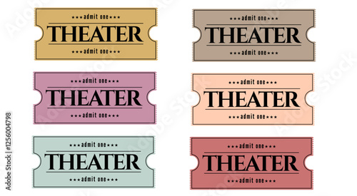 Vector set of admit one tickets template. Ticket for cinema, movie, circus, theater, film, festival, casino ,club, music etc. Event admission, entrance pass set .Vector illustration