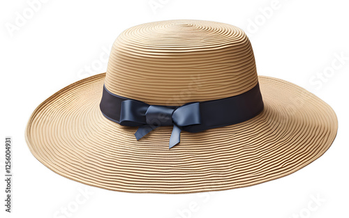 A sun hat with a wide brim and a decorative ribbon, isolated on a empty plain background photo