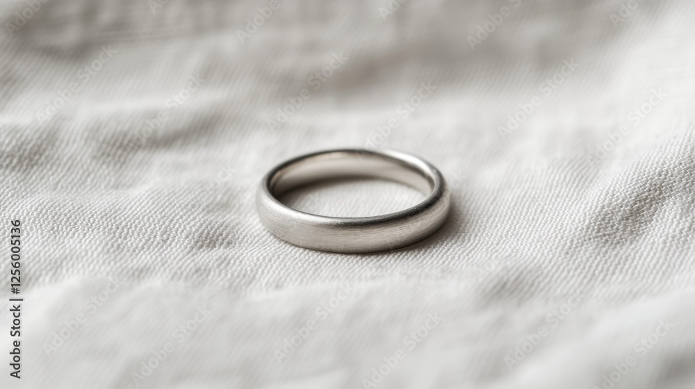 Matte silver wedding band on fabric Matte silver wedding band on fabric