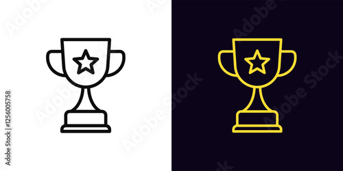 Outline award goblet icon, with editable stroke. Reward cup with star. Award super cup, sport trophy and top achievement, game prize, sport victory, champion reward, winner triumph. Vector icon