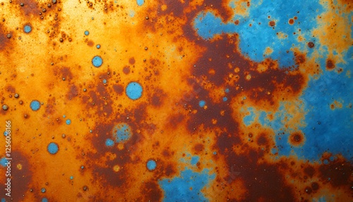 Abstract Background with Orange, Brown and Blue Texture and Bubbles