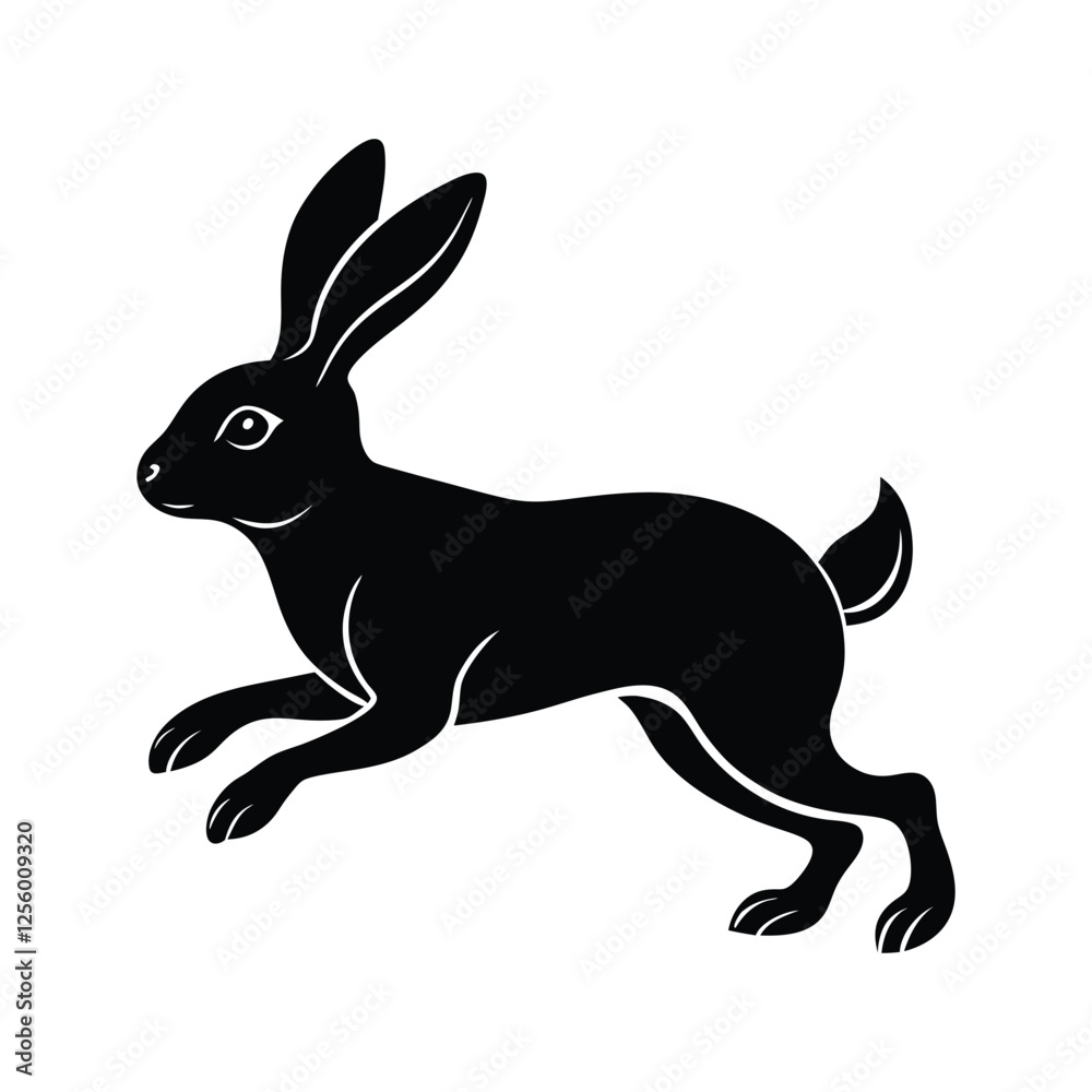 Obraz premium rabbit running silhouette vector illustration on white background.