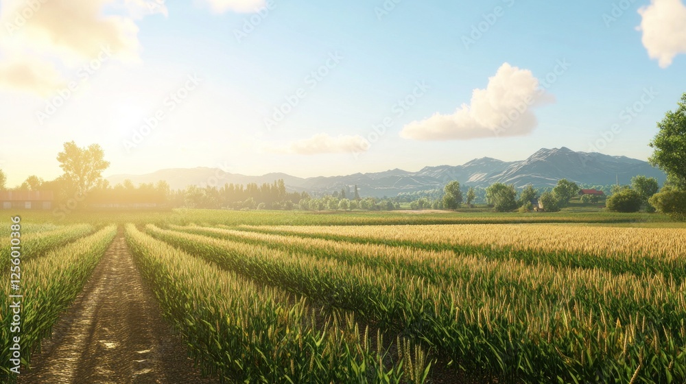 Serene Summer Sunrise over Golden Cornfields Serene Summer Sunrise over Golden Cornfields