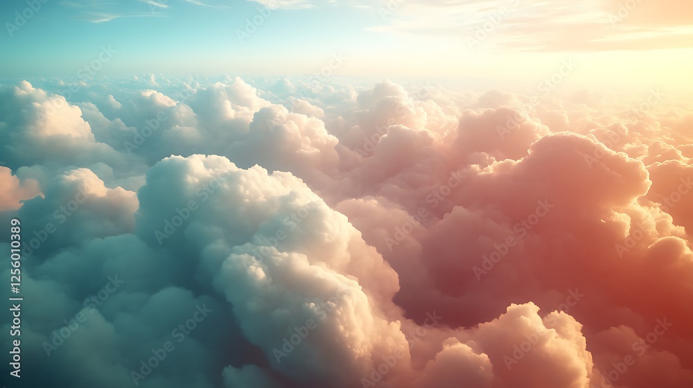 Naklejka premium Aerial View of a Vast Expanse of Clouds at Sunset