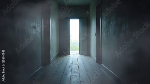 Wallpaper Mural Haunted Dark Hallway. Seamless looping 4K video animation background. Spooky Foggy Corridor. Eerie Open Door. Mysterious Abandoned House. Horror Misty Passage. Creepy Ghostly Mansion. Torontodigital.ca