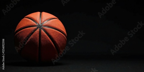 A solitary basketball rests on a dark surface, illuminated against a completely black background, suggesting a moment of quiet contemplation before the game